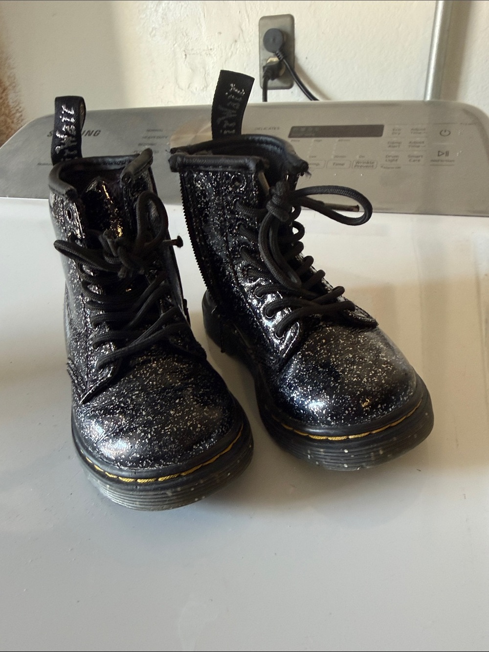 Dr martens Black Glitter Combat Boots Size 7 toddler